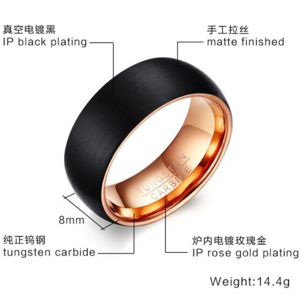 Black and Rose Gold Mens Wedding Band, Tungsten Metal Rings black and rose gold mens wedding band, black and rose gold wedding band, tungsten metal rings