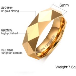 Mens Gold Tungsten Wedding Bands, Faceted Tungsten Ring