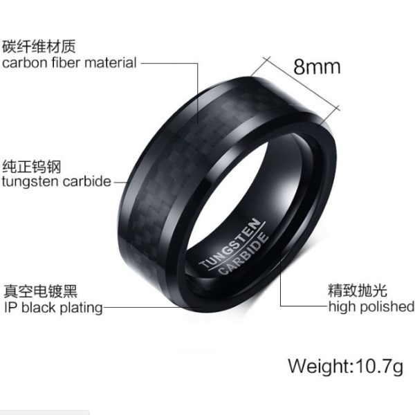 Tungsten Carbon Fiber Ring, Tungsten Comfort Fit Wedding Bands 1