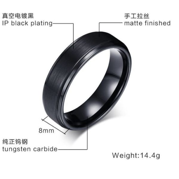 black tungsten mens ring, black wedding bands for him 1