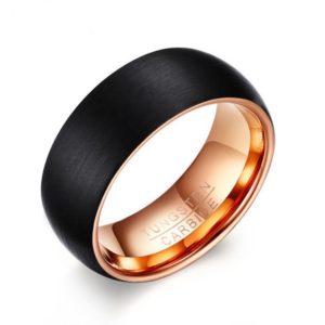 tungsten carbide wedding bands Black and Rose Gold Mens Wedding Band, Tungsten Metal Rings