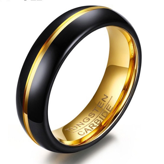 Wholesale Black Gold Mens Wedding Band Tungsten Steel Wedding