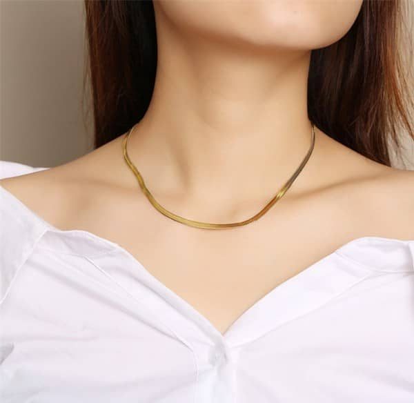 Flat Snake Chain Necklace Gold Stainless Steel Necklace Womens jewelry