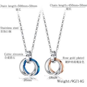 Three Ring necklace Boyfriend and Girlfriend Matching Necklaces
