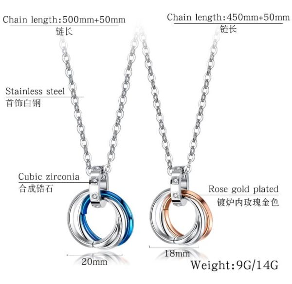 Three Ring necklace Boyfriend and Girlfriend Matching Necklaces