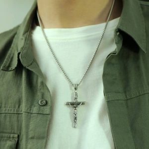 jesus cross necklace, jesus cross pendant, jesus pendant, cross pendants for guys, male cross necklace jewelry