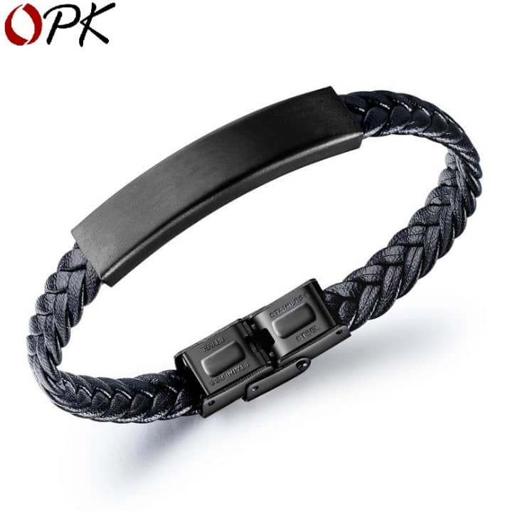 Mens Boys Denim Blue Braided Leather Bracelets, with Sliding Steel Clasp